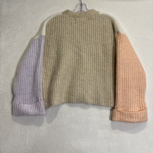 MNG MANGO Women's Knit Cropped Color Block Cardigan Sweater Alpaca Wool Blend - Picture 8 of 15